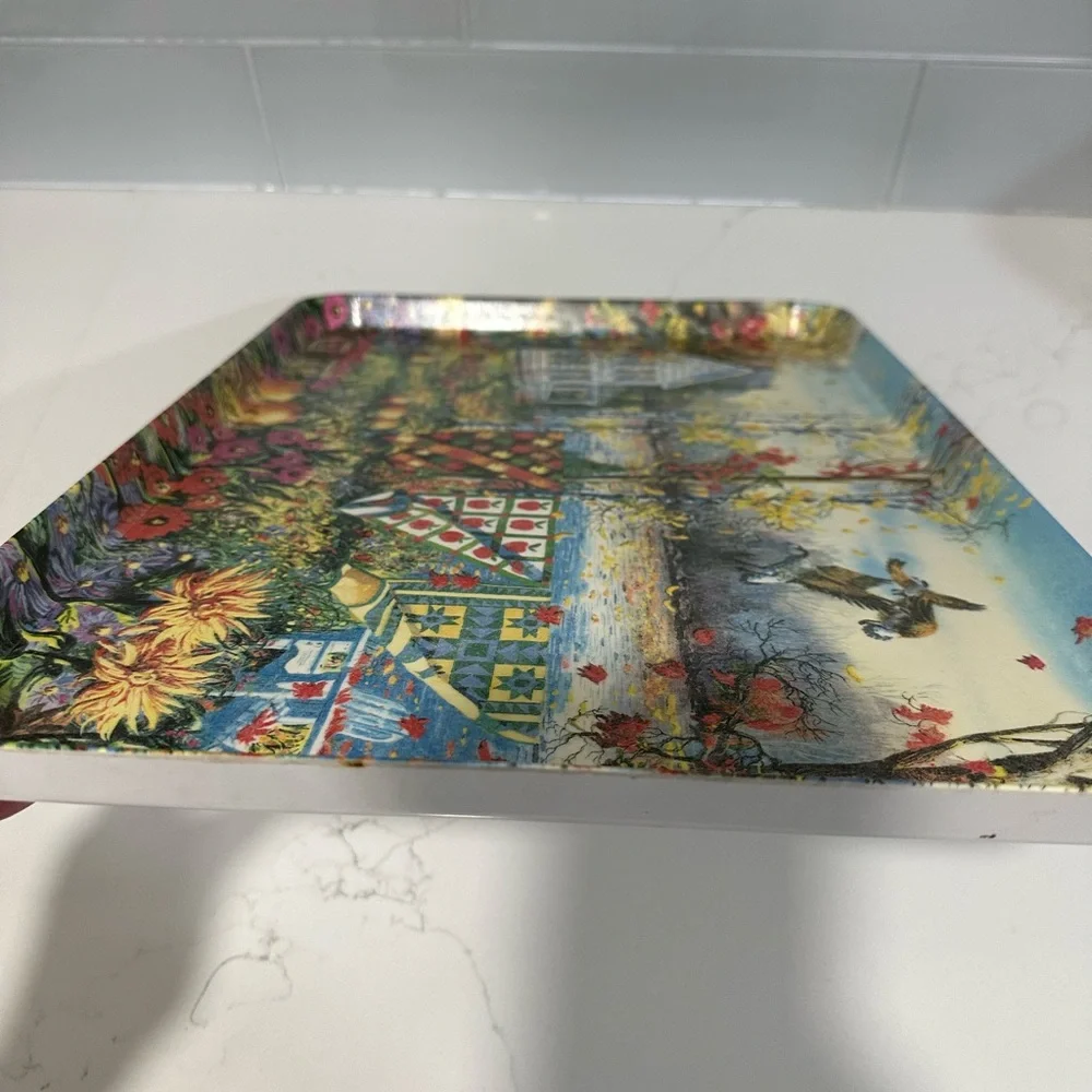 Vintage Rectangular Tray With Diane Phalen Watercolors Design 17.5”x12”